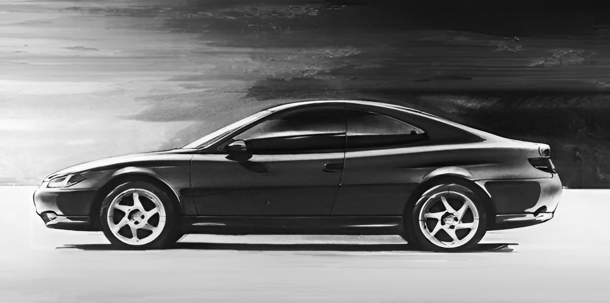 Rendu du coupé 406 de profil, montrant la ligne de pavillon définitive